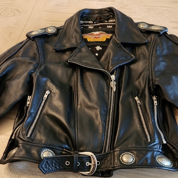 Harley-Davidson Jackets & Blazers - Harley-Davidson Black Leather Jacket Gold Eagle Patch Silver Details Women's XL
